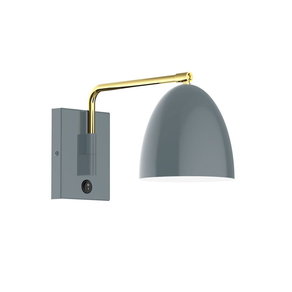 Montclair Lightworks SWA417-40-91-L10 J-series Swing Arm Wall Light, Slate Gray With Brushed Brass Accents